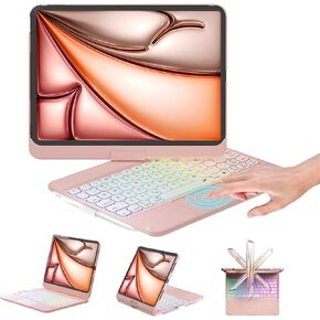 حافظة NOKBABO iPad Air 11 بوصة مع لوحة مفاتيح (M2) 2024، لوحة لمس مدمجة، حامل أقلام رصاص، لوحة مفاتيح iPad Pro 11 بوصة للجيل الرابع/الثالث/الثاني/الأول وiPad Air 5th/4 (ليس لجهاز iPad Pro 11 بوصة M4) - وردي معدني