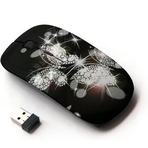 [ Optical 2.4G Wireless Mouse [ Rhinestones Black Vibrant Butterflies ]