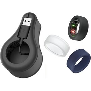 [3+1] Pack Ring Cover Compatible for Oura Ring Protector, Silicone Elastic Case Finger Accessories, for Oura Ring Gen3 Charger Silicone Protector Cover with Cord Winder Woking Out (Black+White+Blue)