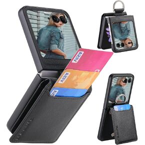CCSmall for Motorola Razr Plus 2024 Case Wallet with Card Holder, PU Leather Protective Cover with Diamond Ring Flip Phone Case for Motorola Moto Razr 50 Ultra LZW Black