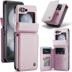 for Samsung Galaxy Z Flip 6 Wallet Case with RFID Blocking and 4 Credit Card Holder, Premium Durable Leather Magnetic Clasp Kickstand Heavy Duty Shockproof Protective Cover.- Wine