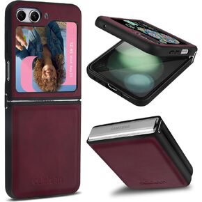 for Samsung Galaxy Z Flip 5 Case-Full Grain Leather Case for Samsung Z Flip 5-Protective Soft TPU Bumper-Premium Slim Thin Phone Cover Compatible with Samsung Galaxy Z Flip 5-Blue