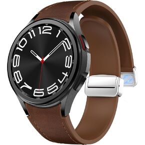 No Gap Silicone Leather Band Compatible for Samsung Galaxy Watch 6 5 4 7 Band 44mm 40mm/Galaxy Watch 6 Classic Bands 47mm 43mm/Watch 5 Pro 45mm/Watch 4 Classic 46mm 42mm,Magnetic Band for Men Women