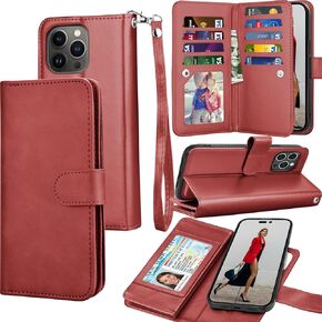 Tekcoo Wallet Case Compatible with iPhone 14 Pro (6.1 inch) 2022 Luxury ID Cash Credit Card Slots Holder Carrying Pouch Folio Flip PU Leather Cover [Detachable Magnetic Hard Case] - Black