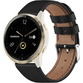 18mm Quick Released Watch Band Compatible with Garmin Vivoactive 4S / Vivomove 3S, Venu 3S / Venu 2S, Premium Grain Leather Replacement Watch Strap for Garmin Forerunner 255S/255S Music/265S