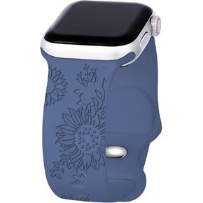 HZDK Compatible with Watch Bands 38mm 40mm 41mm 42mm 44mm 45mm,Unique Flower Engraved Watch Band for Watch Series 7 6 5 4 3 2 1 SE Women Men