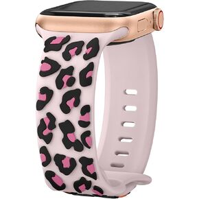 TERKOWQI Two-Tone Leopard Engraved Bands Compatible with Apple Watch Band 40mm 38mm 41mm Women,Cute 3D Embossed Cheetah Soft Silicone Sport Strap for iWatch Series 9 8 7 6 5 4 3 2 1 SE