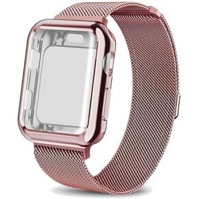 Stainless Steel Magnetic Loop Band with Watch Face Case Compatible with Apple Watch all models