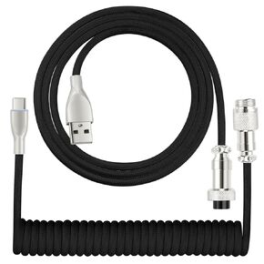 USB Type C Keyboard Coiled Cable, USB C to USB A Cable for Gaming Keyboard, Braided Detachable Metal Aviator Connector Double Sleeved Keyboard Cable 6FT(Black)