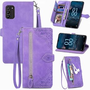 Zipper Storage Design Wallet Phone Case for Nokia G100, Skin Friendly Feel Leather Case with Magnetic Clasp and Muliti-Card Slots Holster for Nokia G100,SZY Red