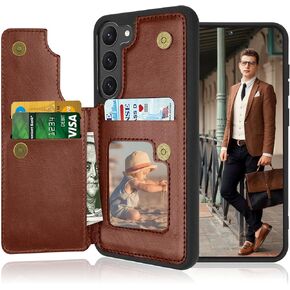 Tekcoo Galaxy S23 Wallet Case, Luxury Minimalist PU Leather ID Cash Credit Card Holder Slots Magnetic Closure Kickstand Folio Flip Slim Protective Cover Cases for Samsung S23 5G - Brown