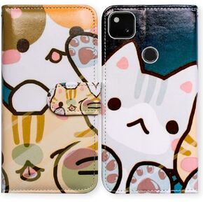 Bcov Case for Google Pixel 4a [Not Fit Pixel 4a 5G], Black Cat White Cat Leather Flip Phone Case Wallet Cover with Card Slot Holder Kickstand for Google Pixel 4a 2020
