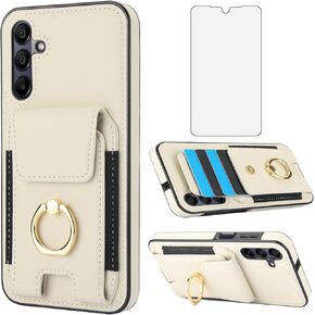 Asuwish Phone Case for Samsung Galaxy A15 5G with Tempered Glass Screen Protector Wallet Cover and Slim Ring Stand Card Holder Leather Credit Slot Mobile Cell Accessories A 15 4G 15A Women Men Brown