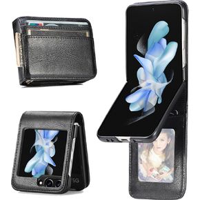 Wallet Case for Samsung Galaxy Z Flip 6 with 4 Card Slot, Business Style Premium PU Leather Women Men Shockproof Protective Cover Case for Samsung Galaxy Z Flip6 CK-Black