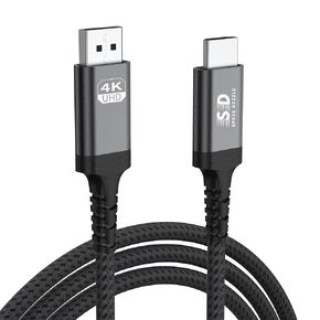4K DisplayPort to HDMI, Uni-Directional Cable, 4K@30Hz, 3840x2160, 1080P Full HD, Nylon Braided Cord for Laptop, Desktop, Monitor, Projector, 6 Foot (Black)