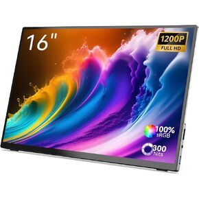 MINIX Portable Monitor 16" FHD 1200P，IPS，Touch Screen，USB-C, HDMI，Stereo，Eye Care, Flicker Free, Blue Light Filter