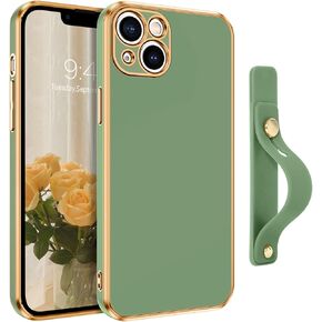 VENINGO iPhone 13 Case, Phone Case iPhone 13, Slim Fit Soft TPU with Adjustable Wristband Kickstand Scratch Resistant Shockproof Protective Phone Cover for Apple iPhone 13 6.1 Inch 2021, Green Golden