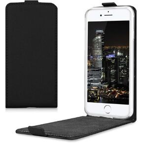 kwmobile Vertical Flip Case Compatible with Apple iPhone SE (2022) / iPhone SE (2020) / iPhone 8 / iPhone 7 - Case PU Leather Protective Flip Cover with Magnet - Black