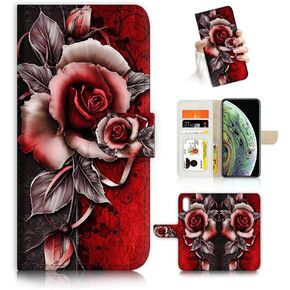 لهاتف iPhone Xs، iPhone X، غطاء بتصميم فني على شكل محفظة قلابة على شكل زهرة فاخرة لحماية الجسم بالكامل AD003 (#24887 Dragonfly)