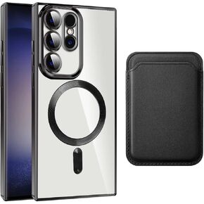 حافظة Omio المغناطيسية الشفافة لهاتف Galaxy S23 Ultra متوافقة مع شحن MagSafe مع حامل بطاقة محفظة مغناطيسية قابلة للفصل، حافظة حماية لعدسات الكاميرا الكاملة من مادة TPU الناعمة للنساء والرجال، أرجواني