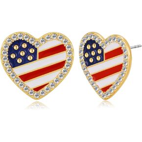 American Independence Day Stud Earrings For Women Lucky Clover Earrings In USA Flag Color 4th of July Earrings Gift
