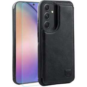 VANAVAGY Compatible for Samsung Galaxy A54 Wallet Case for Women and Men,Leather Flip Folio Phone Cover Fits Magnetic Car Mount with Credit Card Holder,Black