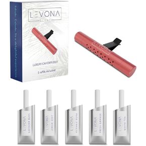 Levona Scent Car Vent Clips: Car Diffuser for Car - Car Fragrance Aromatherapy with 5 Assorted Scent Sticks Variety Pack - Car Vent Air Freshener for Men & Women - Luxury Car Refresher Clip - Red