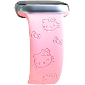 Cartoon Engraved Band Compatible with Apple Watch Band 49mm 45mm 44mm 42mm 41mm 40mm 38mm Girls Women Soft Silicone Lovely Style Band for iWatch Series 9 8 7 6 5 4 3 2 1 SE Ultra