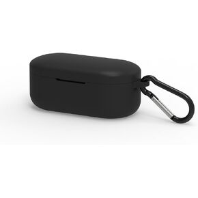 Geekria Silicone Case Cover Compatible with Denon PerL True Wireless Earbuds, Protective Earphones Skin Cover with Keychain Hook, Charging Port Accessible, Front LED Visible (Black)