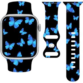 Butterflies Watch Band Compatible with Apple Watch, Silicone Strap Adjustable Replacement for Iwatch Bands All Series