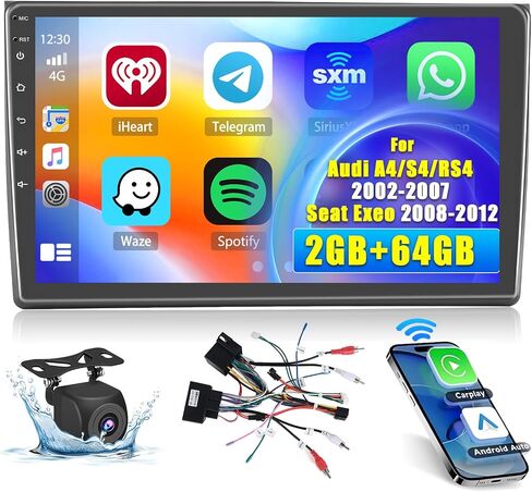 Hikity 2+64GB for Audi A4 S4 RS4 (2002-2007)، سيات Exeo (2008-2012) ستيريو سيارة أندرويد 9 بوصة شاشة لمس راديو Carplay Android Auto دعم GPS Navigation WiFi Bluetooth FM EQ كاميرا احتياطية in Saudi Arabia