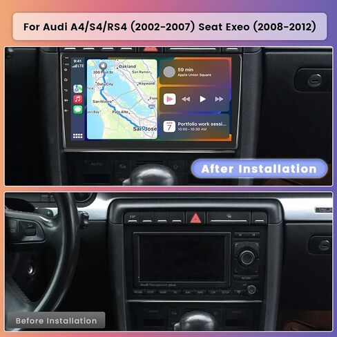 Hikity 2+64GB for Audi A4 S4 RS4 (2002-2007)، سيات Exeo (2008-2012) ستيريو سيارة أندرويد 9 بوصة شاشة لمس راديو Carplay Android Auto دعم GPS Navigation WiFi Bluetooth FM EQ كاميرا احتياطية in Saudi Arabia