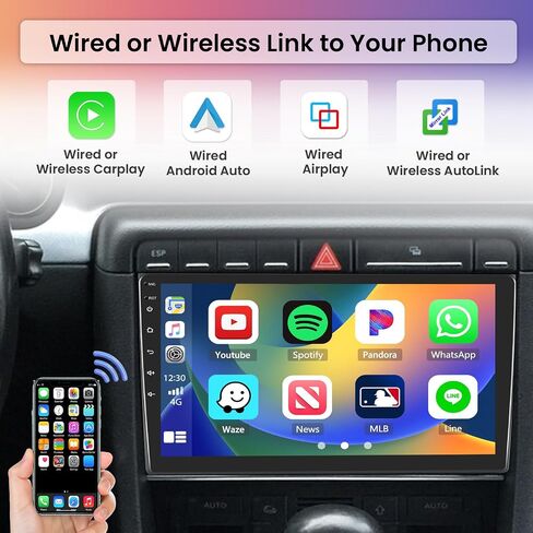 Hikity 2+64GB for Audi A4 S4 RS4 (2002-2007)، سيات Exeo (2008-2012) ستيريو سيارة أندرويد 9 بوصة شاشة لمس راديو Carplay Android Auto دعم GPS Navigation WiFi Bluetooth FM EQ كاميرا احتياطية in Saudi Arabia
