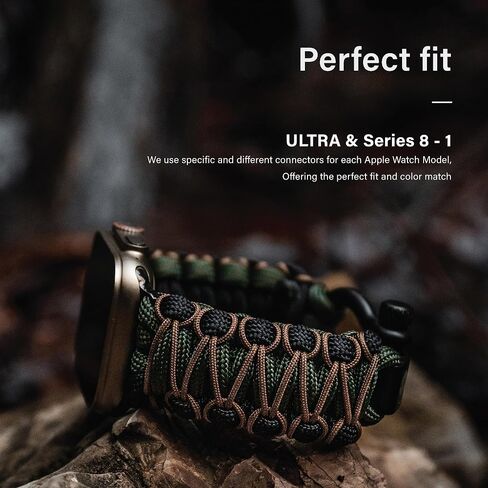 Survivor Pro - Paracord Apple Watch Band Compatible with Apple Watch Series Ultra & 9/8/7/6/5/4/3/2/1/SE - 49mm 45mm 44mm 42mm - with Stainless Steel Adjustable Shackle in Saudi Arabia
