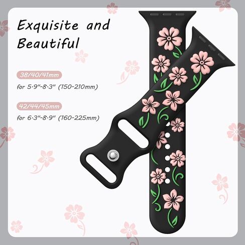 Floral Engraved Band Compatible with Apple Watch Bands 44mm 40mm 41mm 38mm 45mm 49mm 42mm 46mm Women, Soft Silicone iWatch Bands Cute Flower Sport Strap for iWatch Series 10 9 SE 8 7 6 5 4 3 2 Ultra in Saudi Arabia