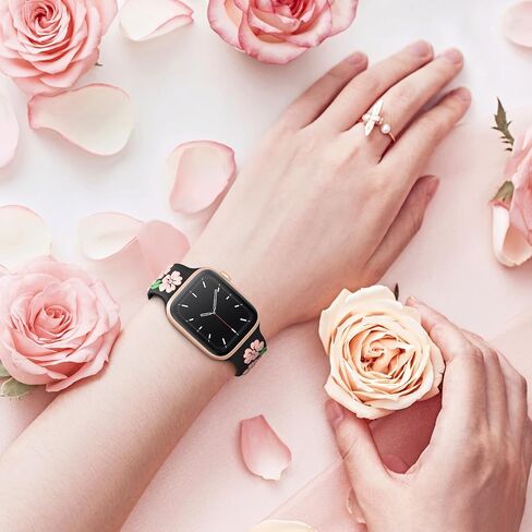 Floral Engraved Band Compatible with Apple Watch Bands 44mm 40mm 41mm 38mm 45mm 49mm 42mm 46mm Women, Soft Silicone iWatch Bands Cute Flower Sport Strap for iWatch Series 10 9 SE 8 7 6 5 4 3 2 Ultra in Saudi Arabia
