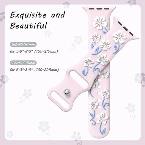 Floral Engraved Band Compatible with Apple Watch Bands 44mm 40mm 41mm 38mm 45mm 49mm 42mm 46mm Women, Soft Silicone iWatch Bands Cute Flower Sport Strap for iWatch Series 10 9 SE 8 7 6 5 4 3 2 Ultra in Kuwait