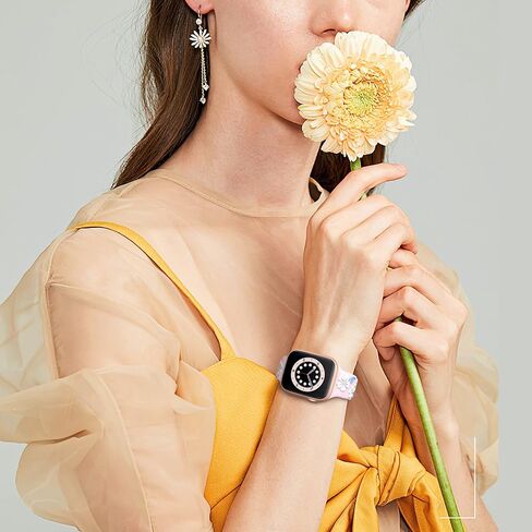 Floral Engraved Band Compatible with Apple Watch Bands 44mm 40mm 41mm 38mm 45mm 49mm 42mm 46mm Women, Soft Silicone iWatch Bands Cute Flower Sport Strap for iWatch Series 10 9 SE 8 7 6 5 4 3 2 Ultra in Kuwait