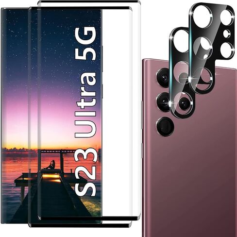 واقي شاشة من الزجاج المقسى لهاتف Galaxy S23 + واقي عدسة الكاميرا [عبوة من قطعتين + 2] [صديق للحافظة] [مضاد للخدش] [فتح بصمة الإصبع بالموجات فوق الصوتية] طبقة حماية زجاجية شفافة عالية الدقة لهاتف Samsung Galaxy S23 in Saudi Arabia