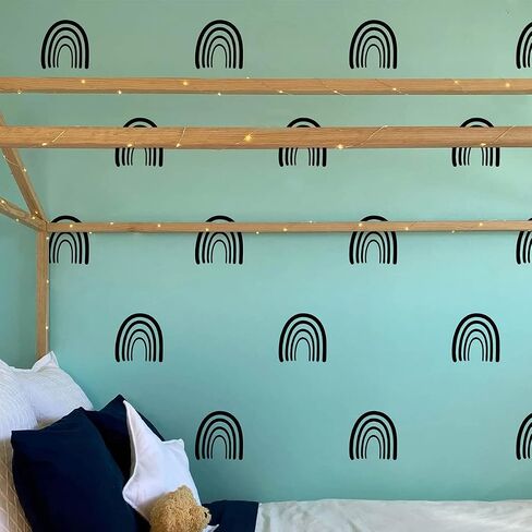 64pcs/set Boho Arch Wall Stickers Rainbow Wall Decals for Kids Girls Room Decor New Art Murals Removable Unique Birthday Gift FG355 (Black) in Kuwait
