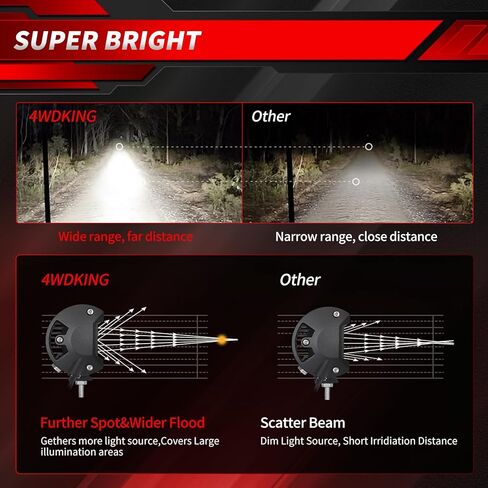 4WDKING 7 Inch Yellow LED Light Bar, 2PCS Offroad Fog Light Driving Light Pods with Spot Flood Combo Beam, Waterproof Led Work Lights Compatible for Jeep Pickup Truck Trailer ATV UTV in Saudi Arabia