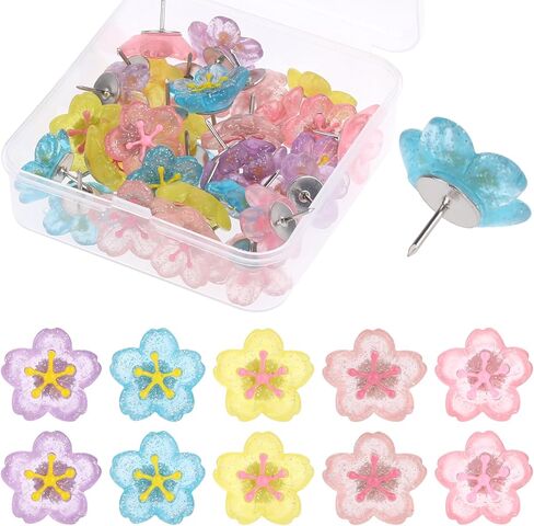 25Pcs Cherry Blossoms Push Pins, Pink Resin Glitter Flower Push Pins Decorative Thumb Tacks for Wall Hangings, Bulletin Board,Maps, Office Wall in Saudi Arabia
