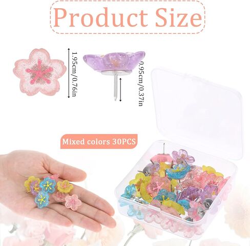 25Pcs Cherry Blossoms Push Pins, Pink Resin Glitter Flower Push Pins Decorative Thumb Tacks for Wall Hangings, Bulletin Board,Maps, Office Wall in Saudi Arabia