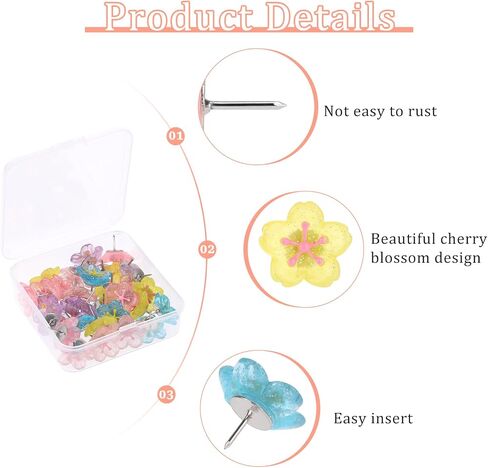 25Pcs Cherry Blossoms Push Pins, Pink Resin Glitter Flower Push Pins Decorative Thumb Tacks for Wall Hangings, Bulletin Board,Maps, Office Wall in Saudi Arabia