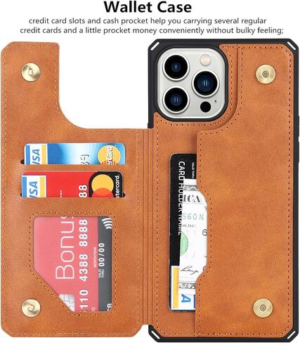 حافظة iCoverCase متوافقة مع حافظة iPhone 13 Pro Max مع حامل بطاقة وحزام معصم، فتحات بطاقات من جلد البولي يوريثان، حافظة مقاومة للصدمات بمشبك مغناطيسي مزدوج مقاس 6.7 بوصة (كاكي) in Saudi Arabia