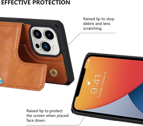 حافظة iCoverCase متوافقة مع حافظة iPhone 13 Pro Max مع حامل بطاقة وحزام معصم، فتحات بطاقات من جلد البولي يوريثان، حافظة مقاومة للصدمات بمشبك مغناطيسي مزدوج مقاس 6.7 بوصة (كاكي) in Saudi Arabia