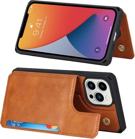 حافظة iCoverCase متوافقة مع حافظة iPhone 13 Pro Max مع حامل بطاقة وحزام معصم، فتحات بطاقات من جلد البولي يوريثان، حافظة مقاومة للصدمات بمشبك مغناطيسي مزدوج مقاس 6.7 بوصة (كاكي) in Saudi Arabia
