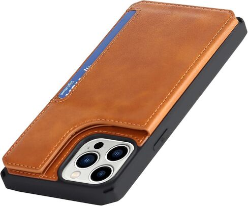 حافظة iCoverCase متوافقة مع حافظة iPhone 13 Pro Max مع حامل بطاقة وحزام معصم، فتحات بطاقات من جلد البولي يوريثان، حافظة مقاومة للصدمات بمشبك مغناطيسي مزدوج مقاس 6.7 بوصة (كاكي) in Saudi Arabia