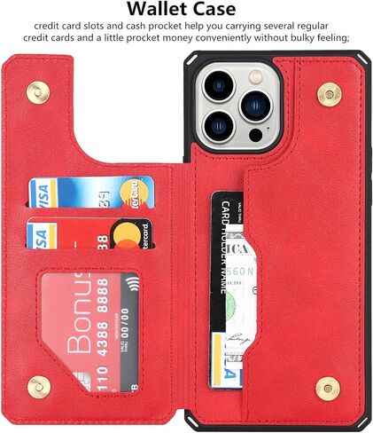 حافظة iCoverCase متوافقة مع حافظة iPhone 13 Pro Max مع حامل بطاقة وحزام معصم، فتحات بطاقات من جلد البولي يوريثان، حافظة مقاومة للصدمات بمشبك مغناطيسي مزدوج مقاس 6.7 بوصة (كاكي) in Saudi Arabia