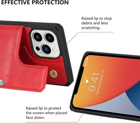حافظة iCoverCase متوافقة مع حافظة iPhone 13 Pro Max مع حامل بطاقة وحزام معصم، فتحات بطاقات من جلد البولي يوريثان، حافظة مقاومة للصدمات بمشبك مغناطيسي مزدوج مقاس 6.7 بوصة (كاكي) in Saudi Arabia